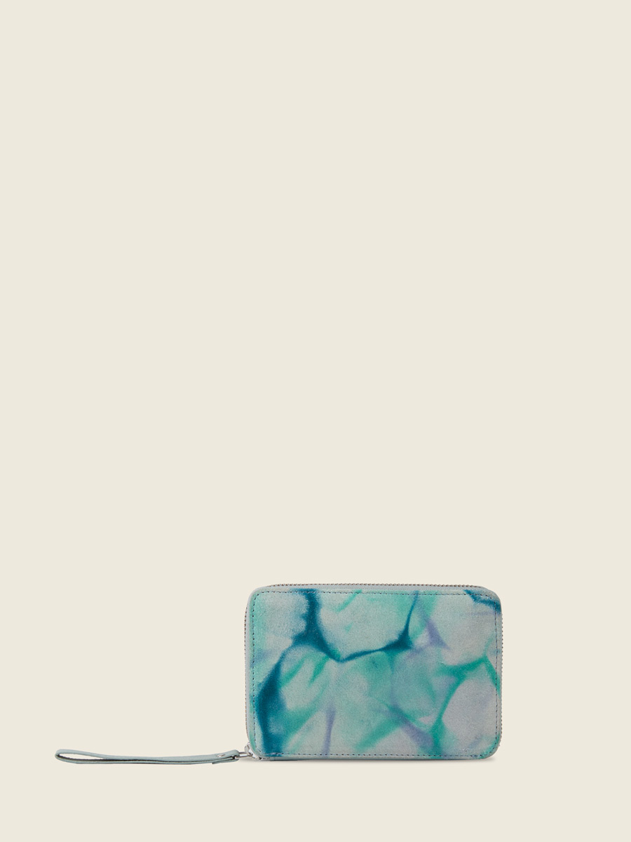 Blue leather wallet LePortefeuille Alice - Tie & Dye Blue focus material photo