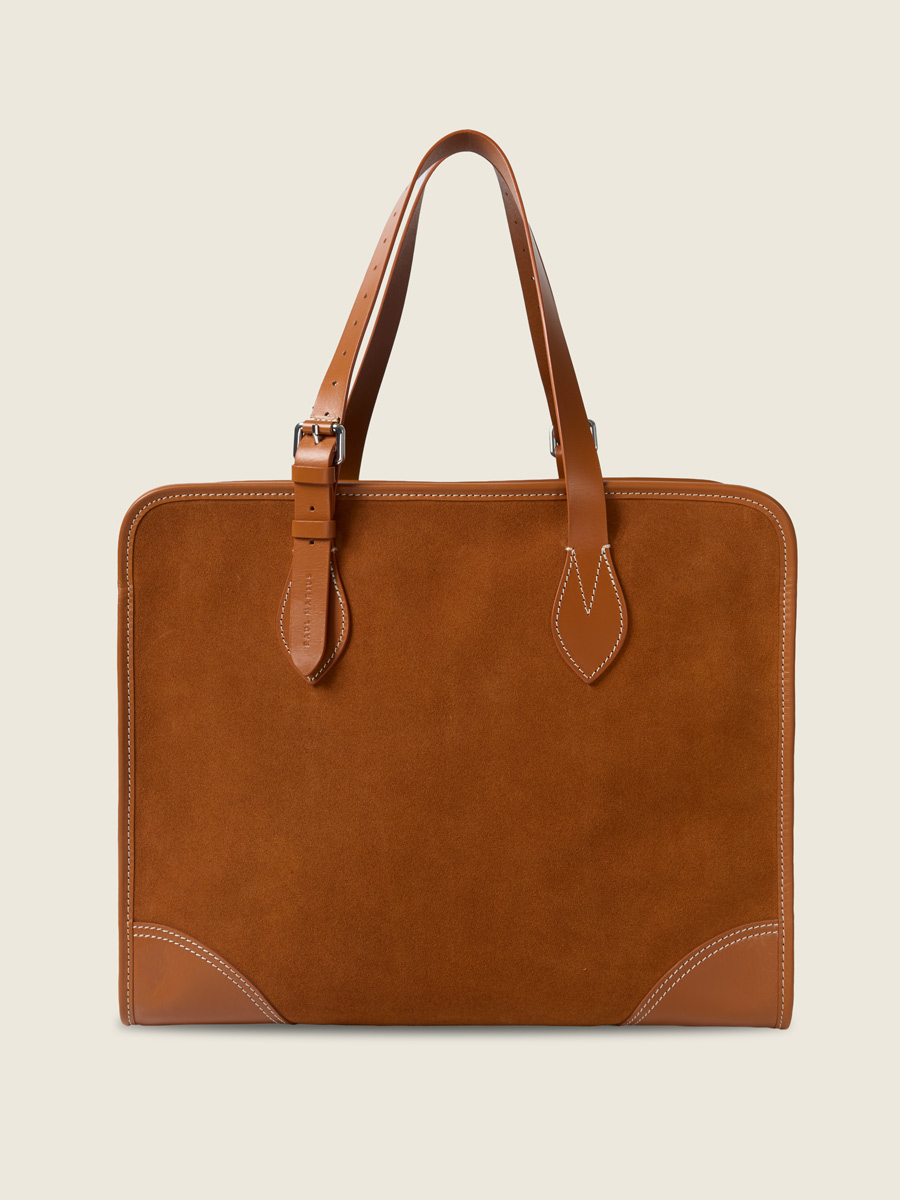 Large Brick leather tote bag  LeCabas L - Brick front view