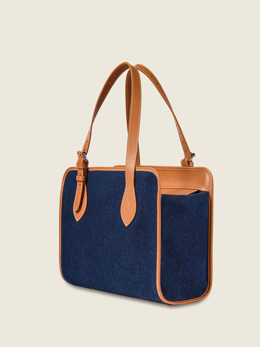 Medium blue jean & leather tote bag  LeCabas Escapade - Denim Brut inside view