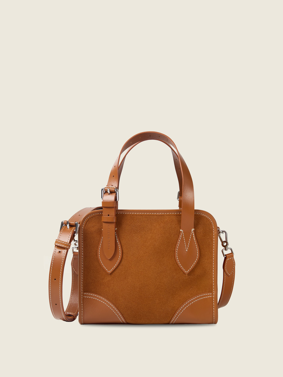 Mini suede tote bag LeCabas S - Brick front view