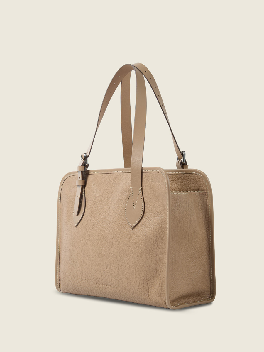 Taupe-leather-handbag-lecabas-women-side-view-w81m-bei