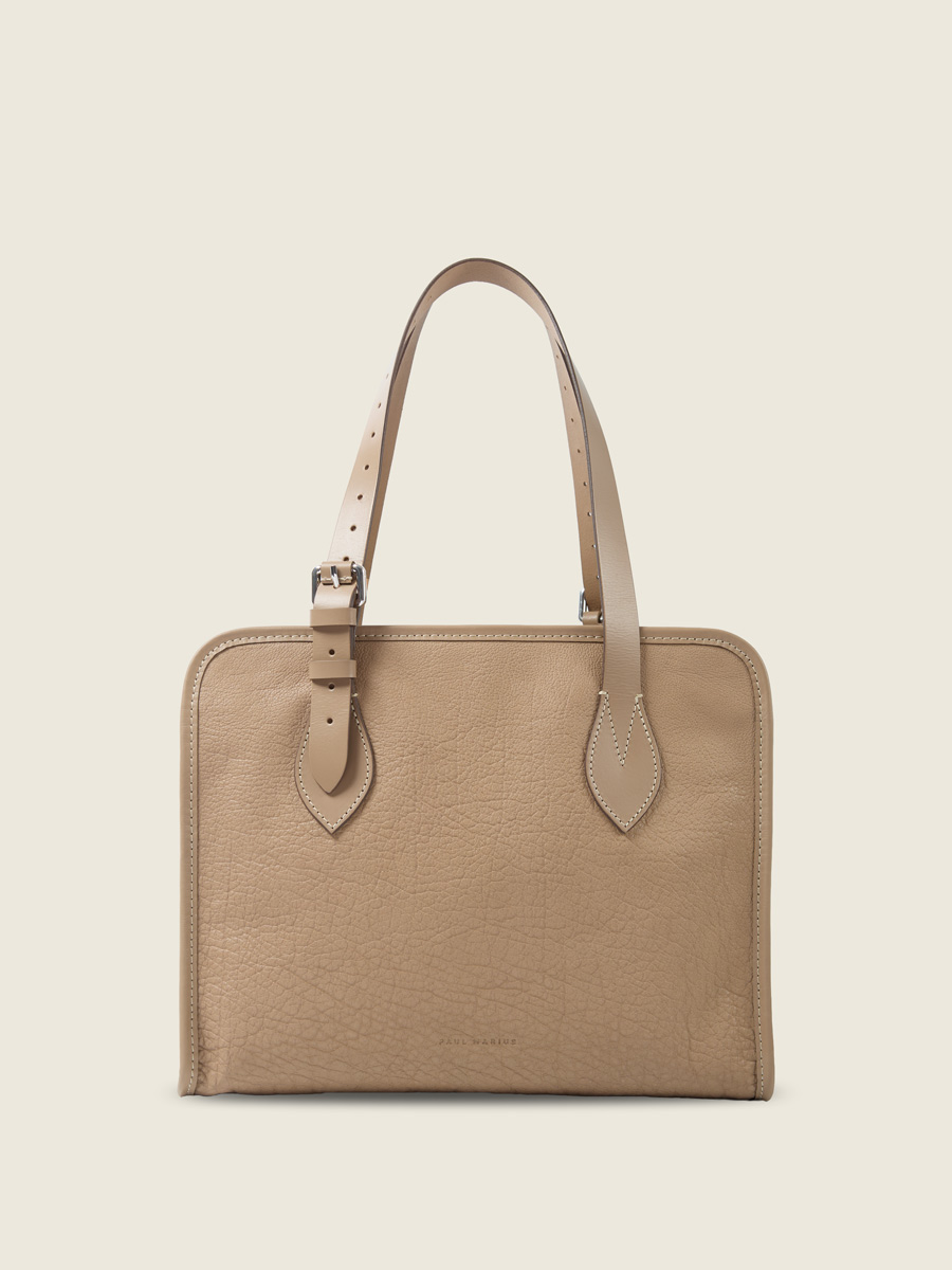 Taupe-leather-handbag-lecabas-women-front-view-w81m-bei