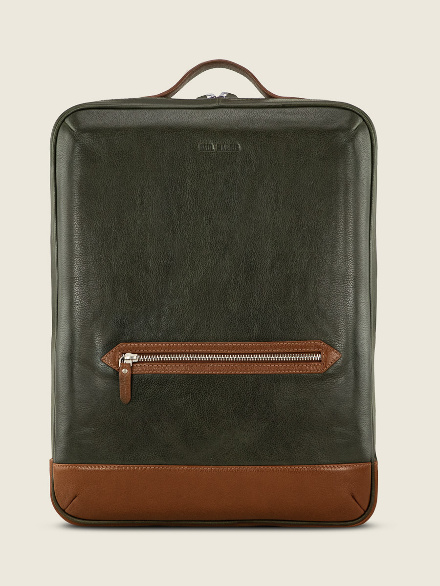 green-brown-leather-bagpack-charles-english-green-light-brown-paul-marius-front-view-picture-b11-gr-l