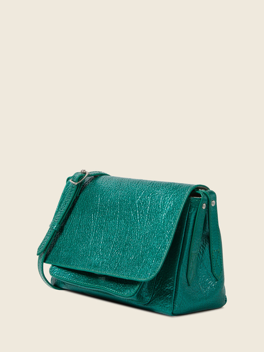 Blue leather crossbody bag Diane S - Lagoon Star side view