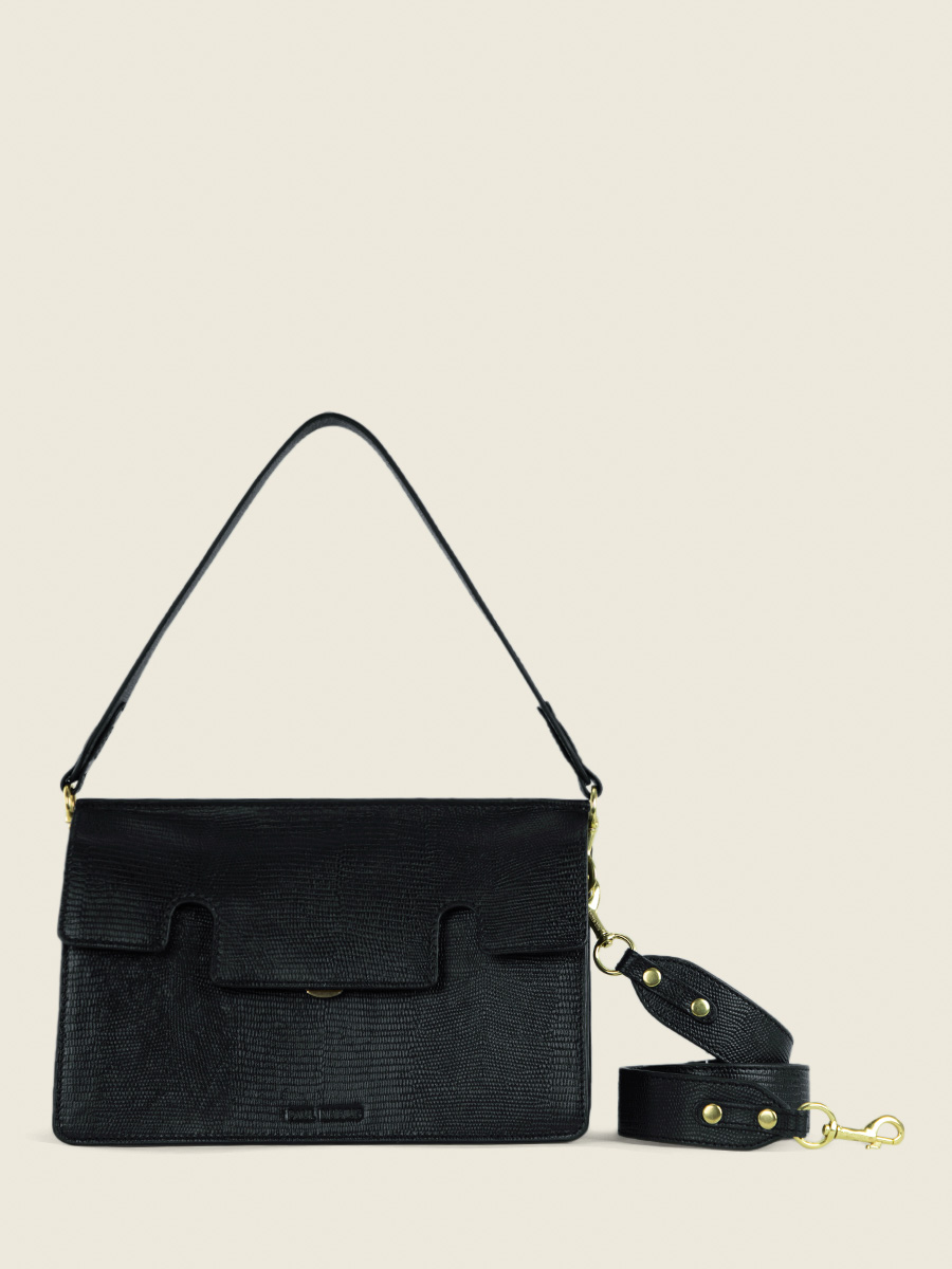 jet-black-leather-baguette-bag-gabrielle-1960-paul-marius-front-view-picture-w42-l-b