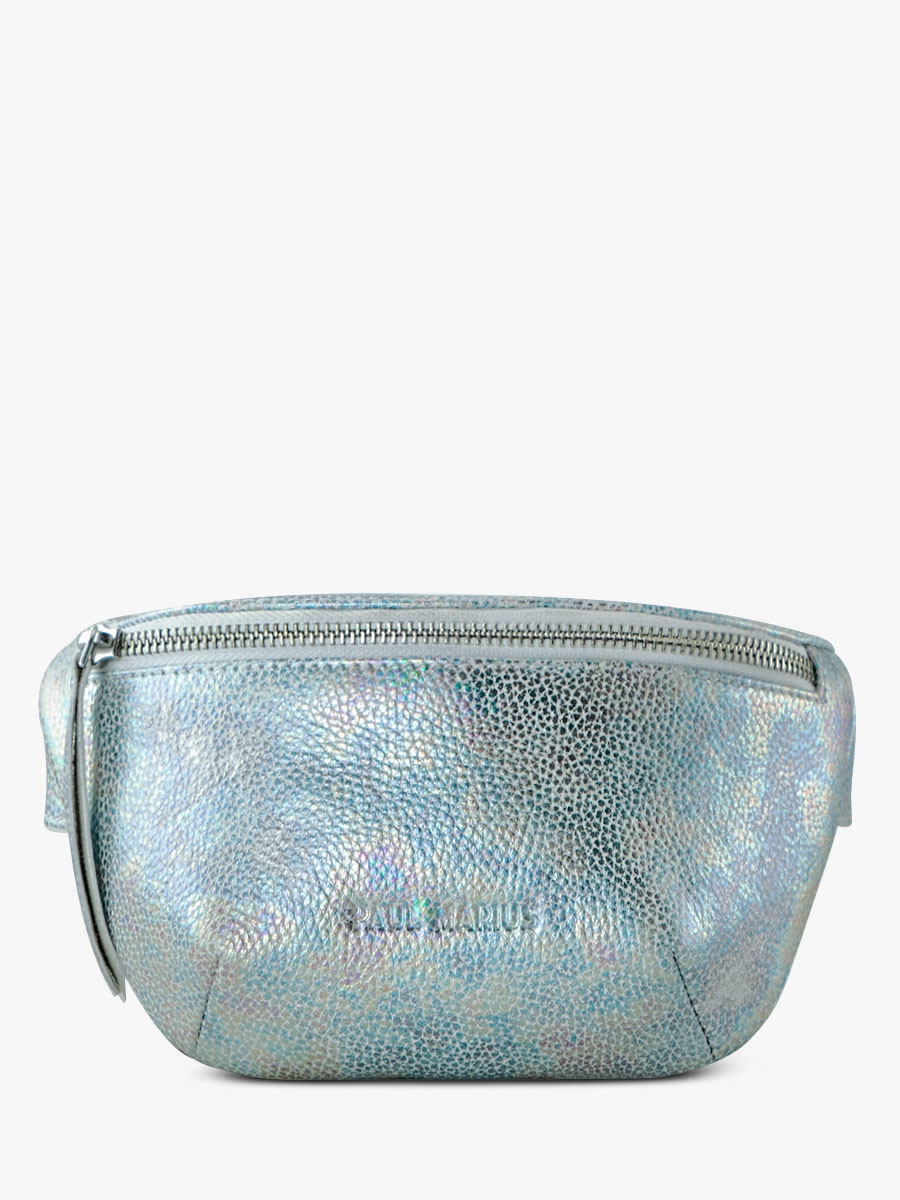 white-and-holographic-leather-mini-fanny-pack-labanane-xs-granite-paul-marius-front-view-picture-m503xs-gra-w
