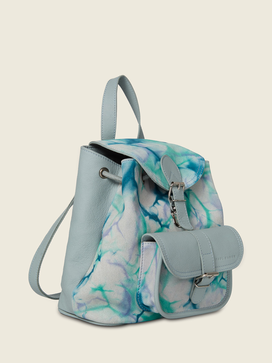 Blue leather backpack LeBaroudeur - Tie & Dye Blue back view