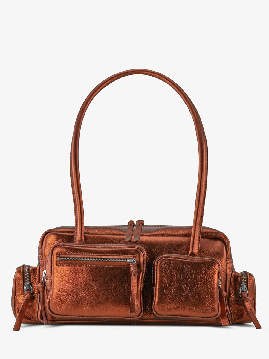multi-pockets-bag-metallic-copper-leather-lebasset-90s-ginger-front-view-w56-m-o