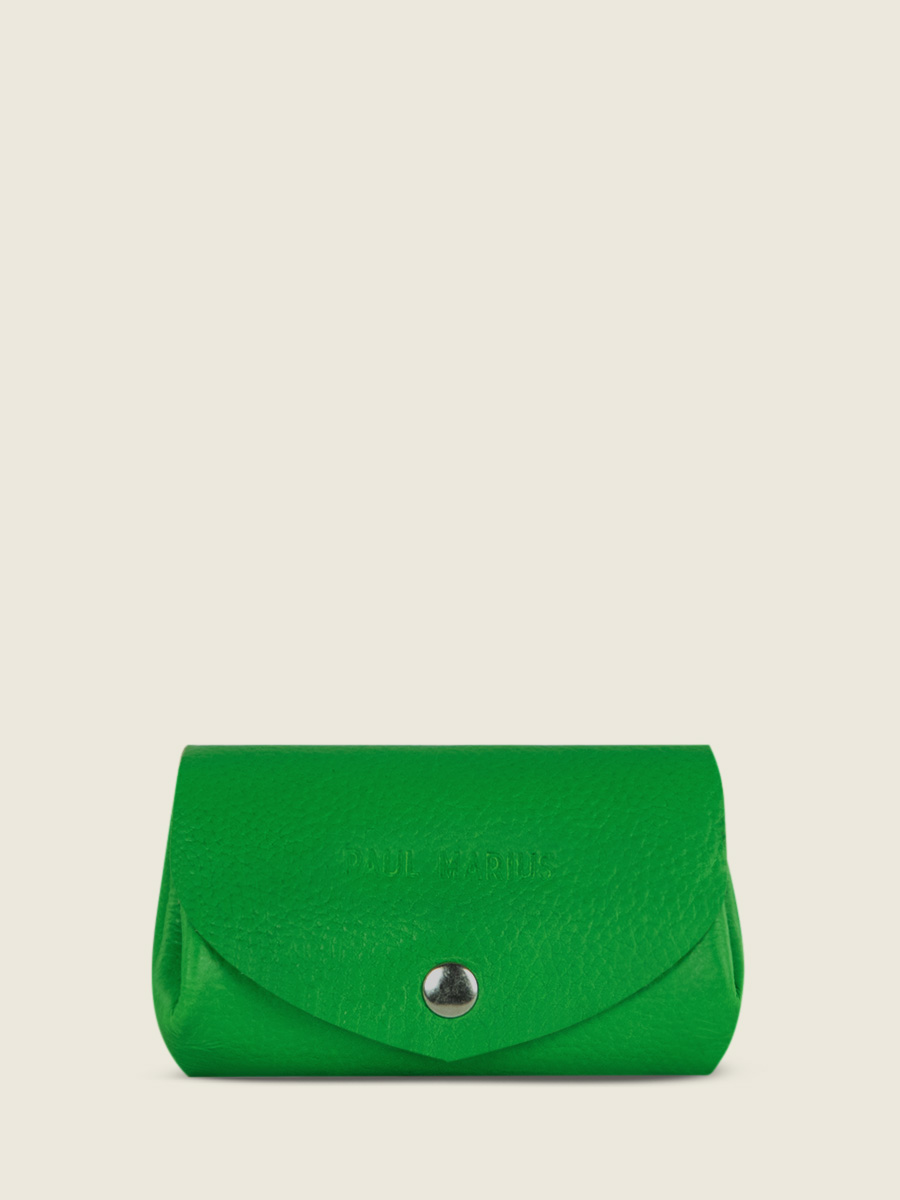 green-leather-purse-legustave-neon-paul-marius-campaign-front-view-clp-ne-gr