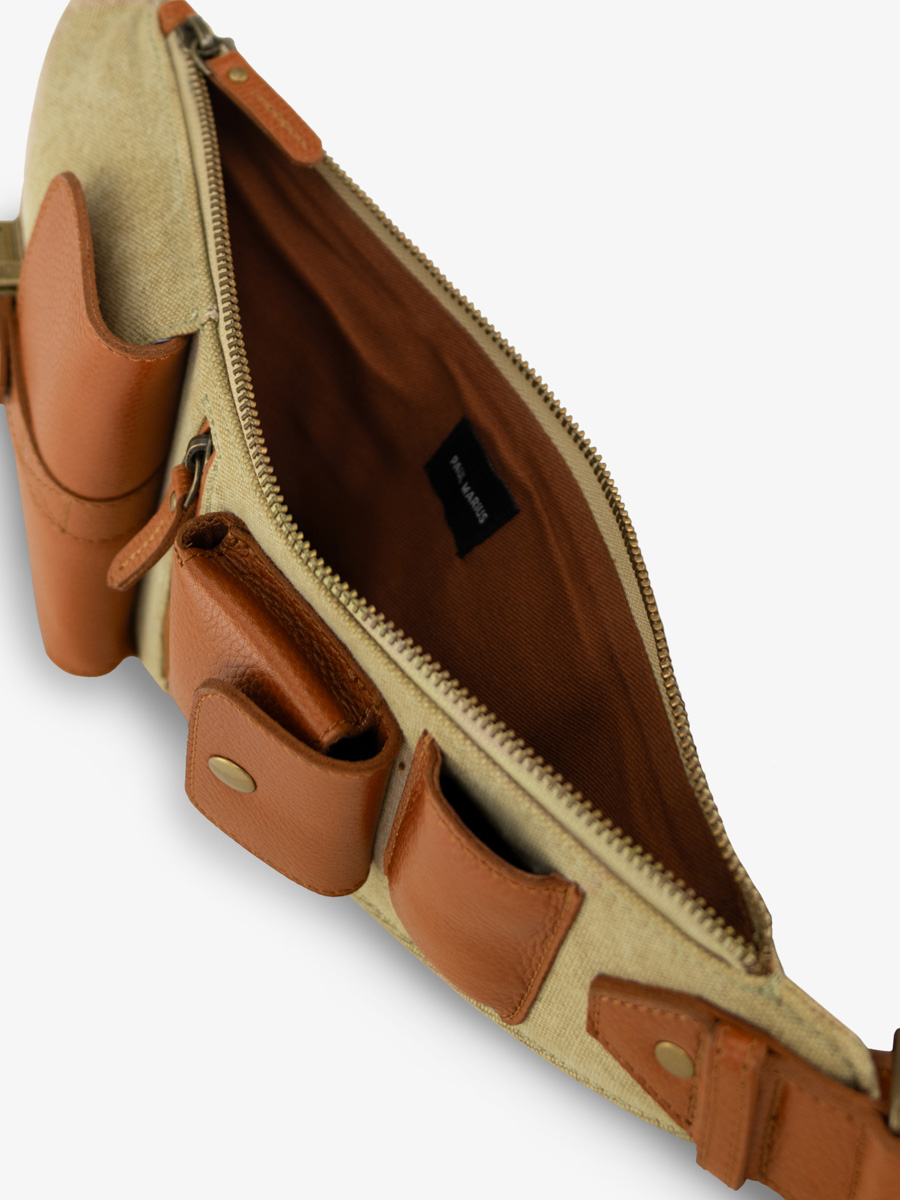 brown-green-leather-shoulderbag-holster-cognac-khaki-canvas-inside-view-w62-oco-gc