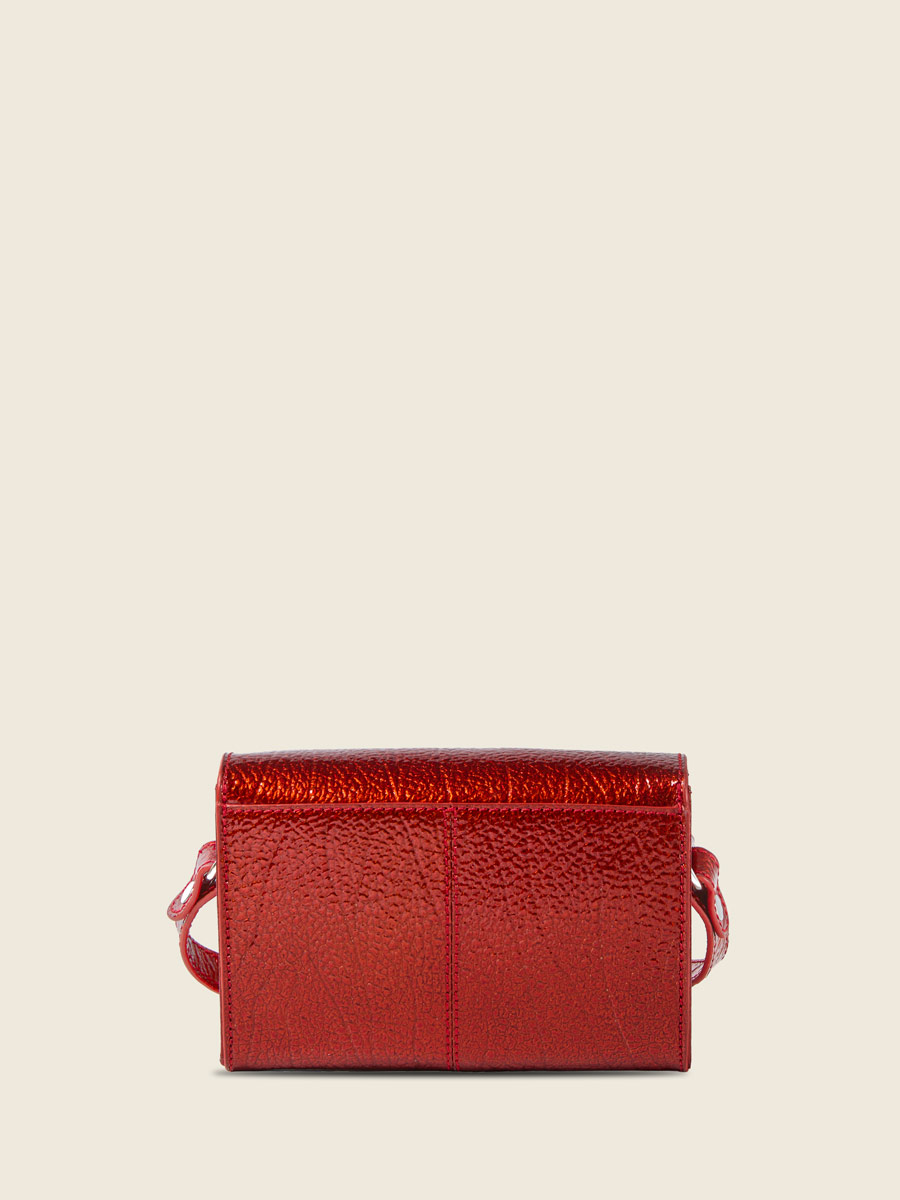 Small red leather crossbody bag LeMini Indispensable - Star Flame back view