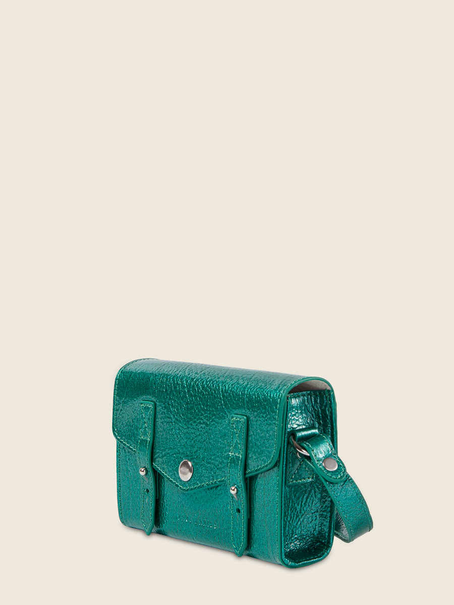 Small blue leather crossbody bag LeMini Indispensable - Lagoon Star side view