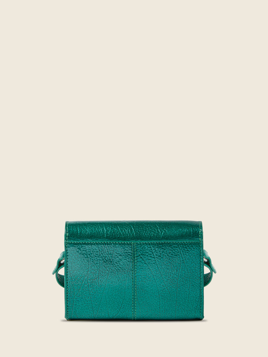 Small blue leather crossbody bag LeMini Indispensable - Lagoon Star back view