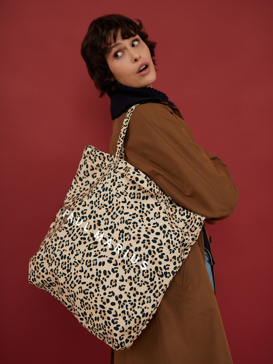 Le Grand Cabas Leopard - Beige front view