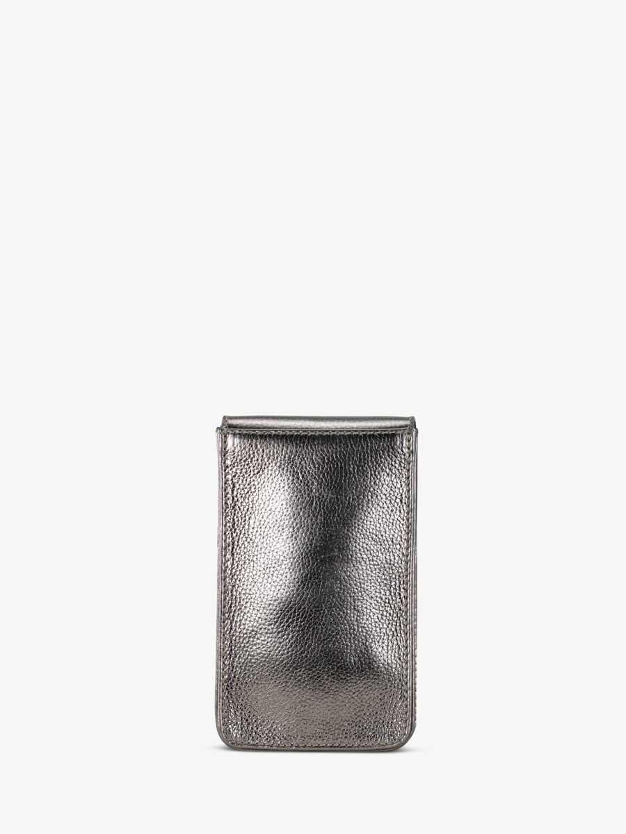 silver-leather-phone-bag-leporte-telephone-steel-back-view-m88-gm