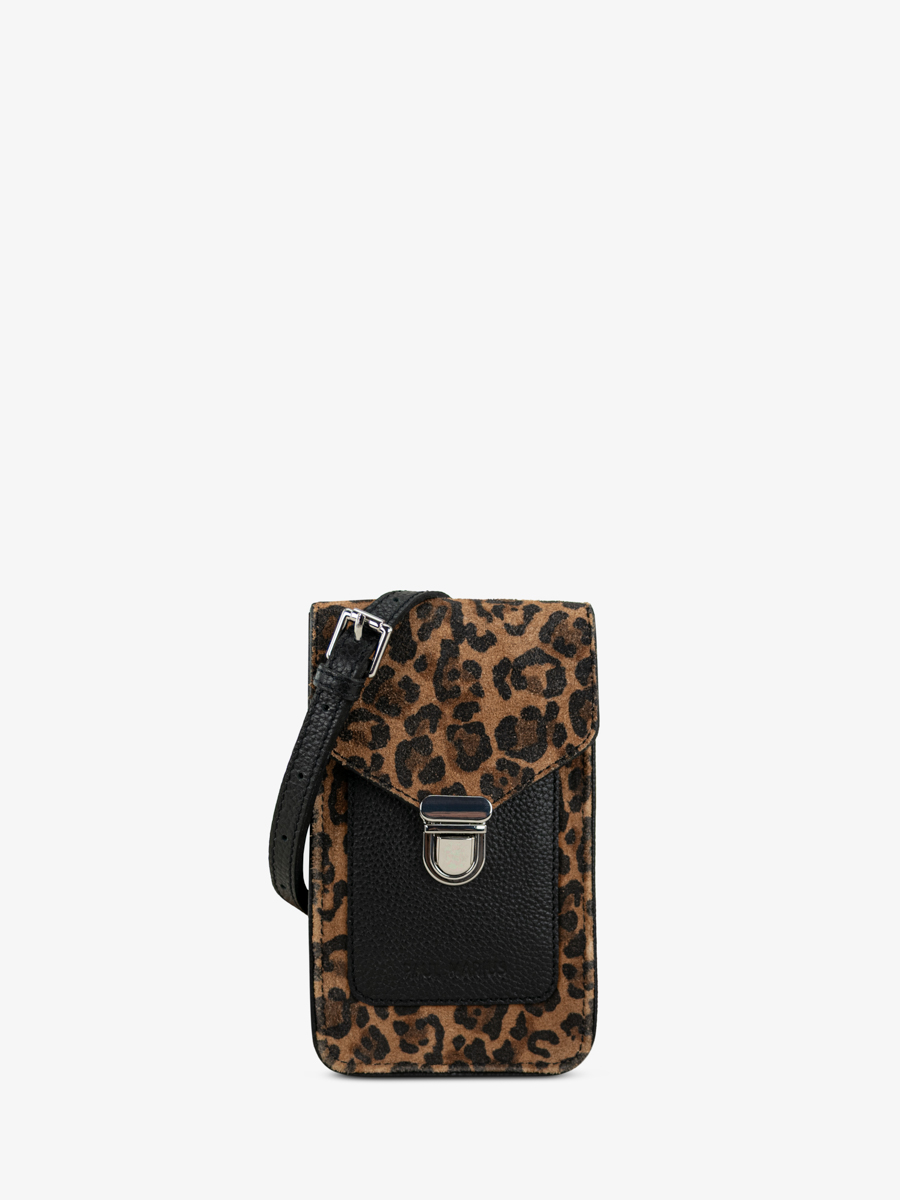 leather-phone-bag-leporte-telephone-leopard-black-front-view-m88-lp-b
