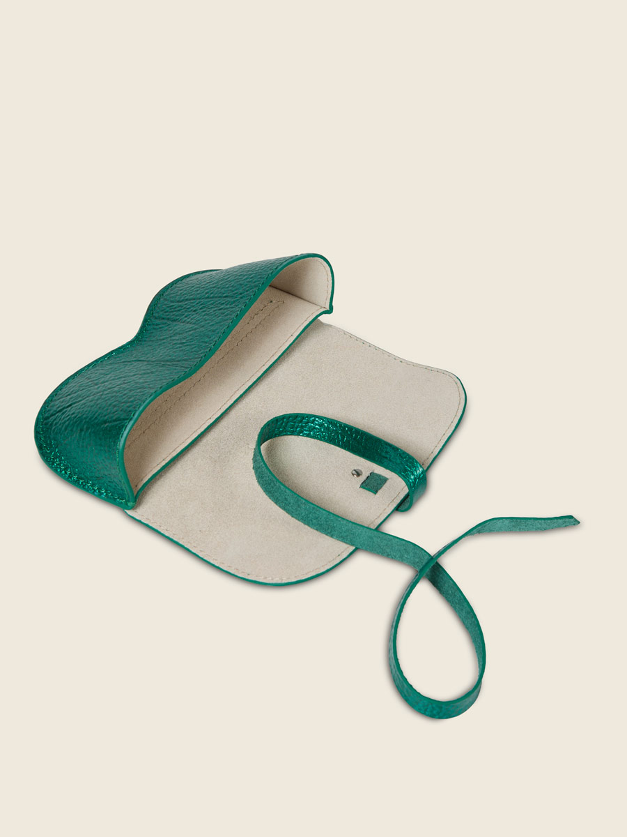 Blue leather glasses case for women – side view 