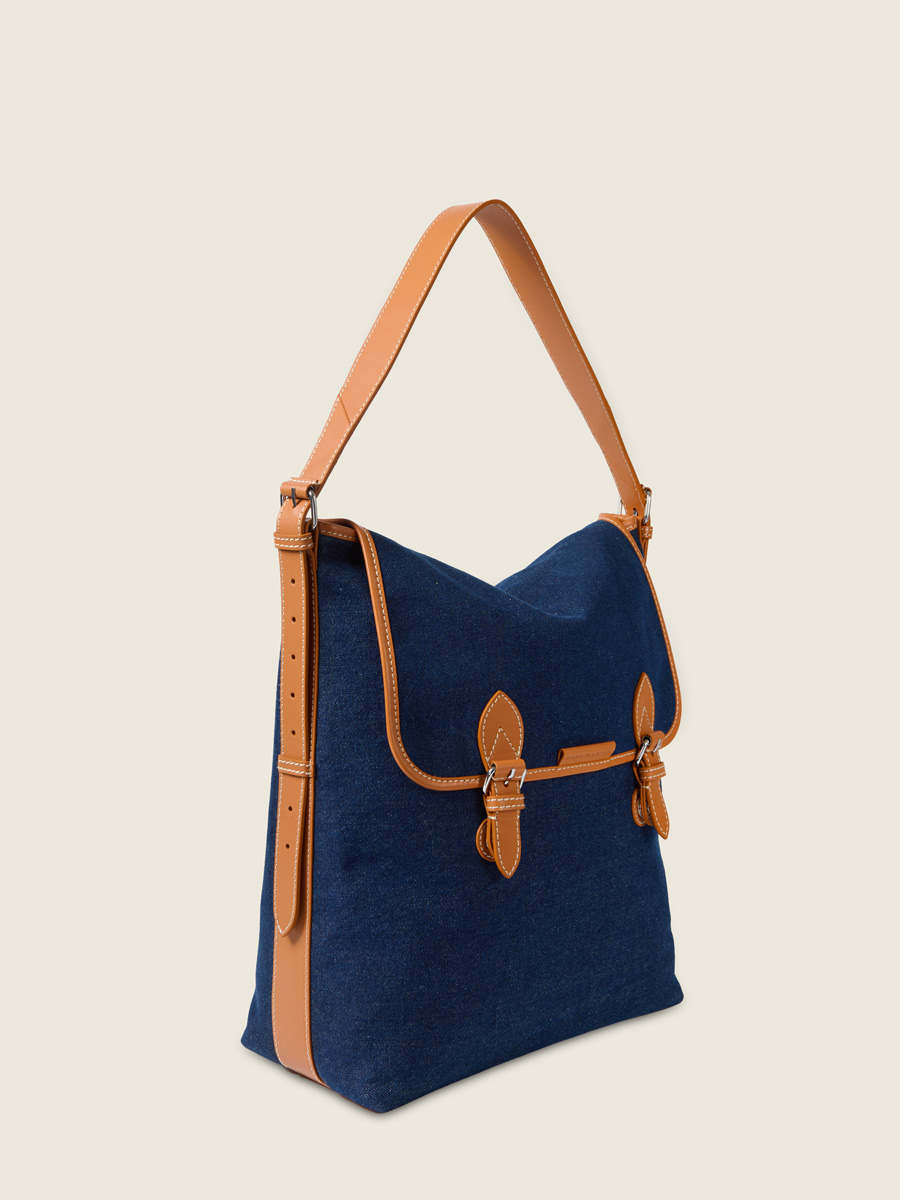 Large blue jean & leather crossbody bag Loulou L Escapade - Denim brut inside view