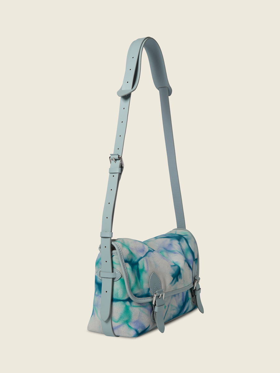 Blue leather crossbody bag Loulou - Tie & Dye Blue back view