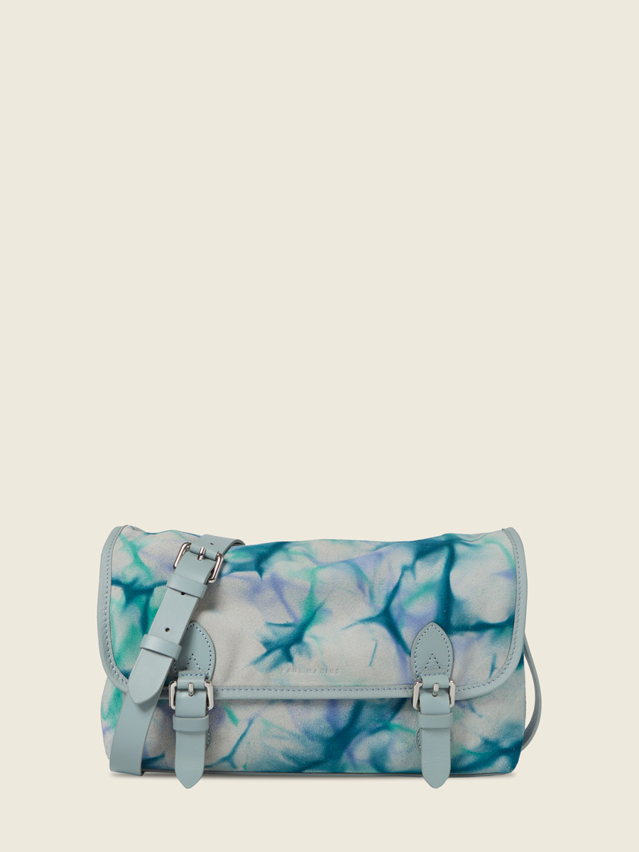 Blue leather crossbody bag Loulou - Tie & Dye Blue front view
