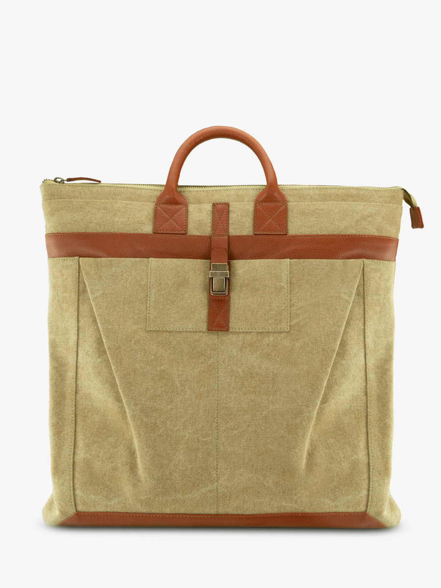 briefcase-backpack-brown-green-aviateur-cognac-khaki-canvas-front-view-b07-oco-gc