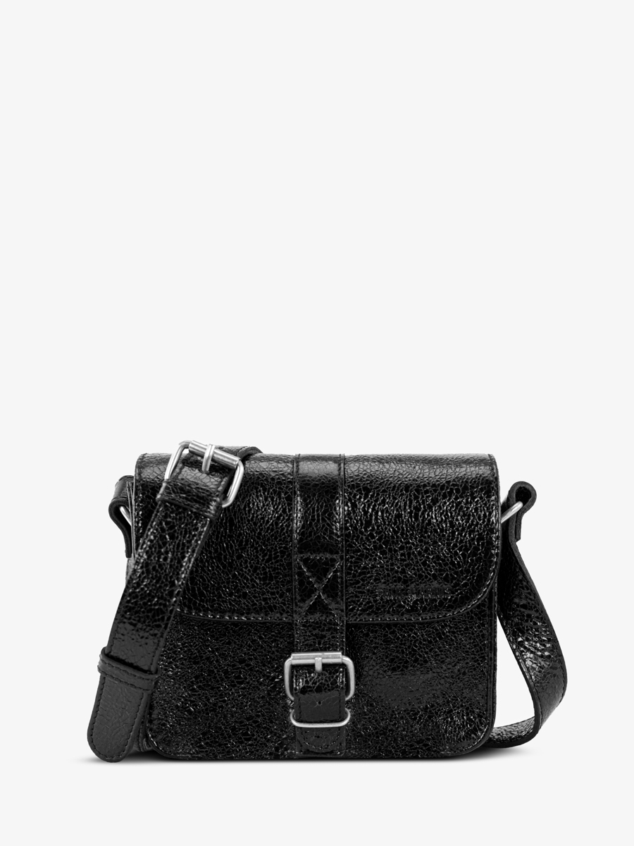 shimmering-black-leather-mini-shoulder-bag-lessentiel-eclipse-front-view-m21-m-b