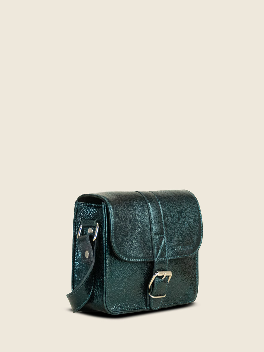 shimmering-green-leather-mini-shoulder-bag-lessentiel-minuit-side-view-m21-m-gr