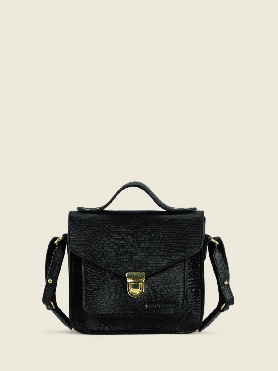 jet-black-leather-handbag-mademoiselle-george-xs-1960-paul-marius-front-view-picture-w05xs-l-b