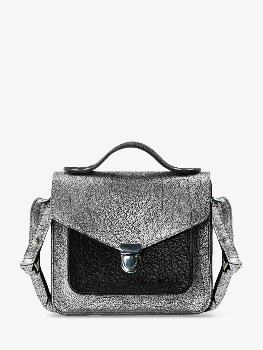 silver-black-leather-handbag-mademoiselle-george-xs-silver-black-paul-marius-front-view-picture-w05xs-s-b
