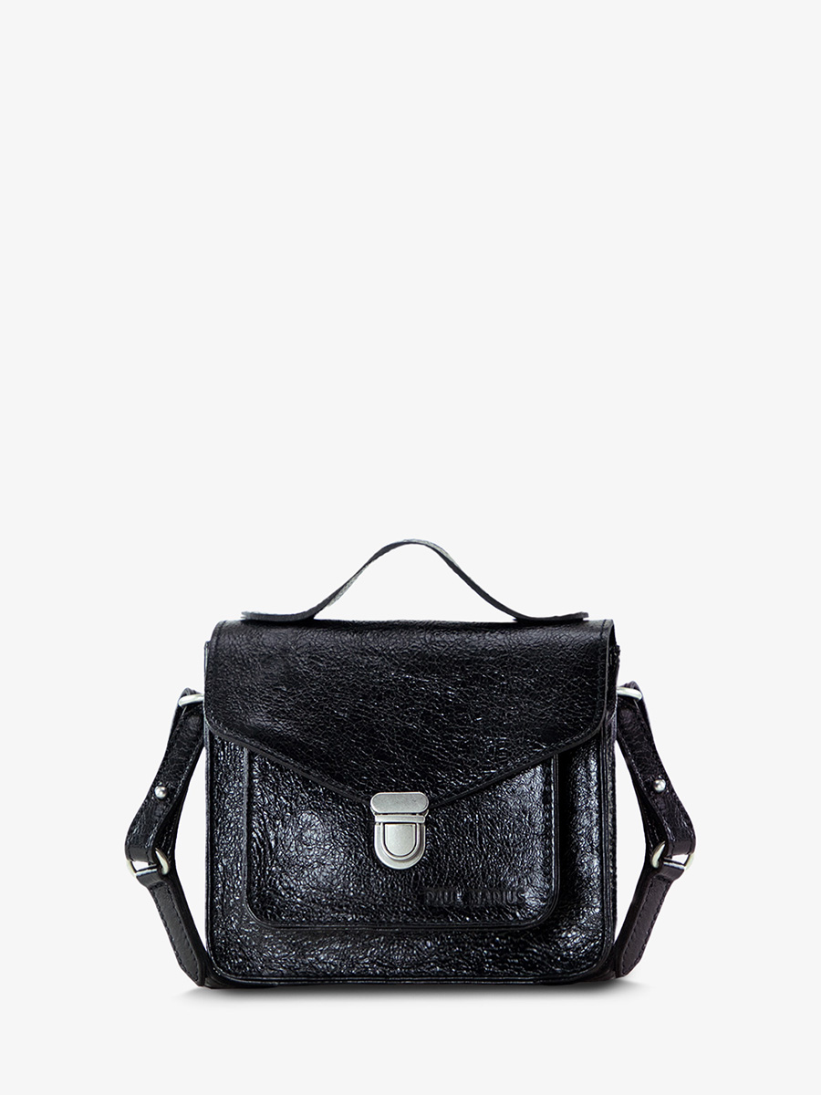 shimmering-black-leather-handbag-mademoiselle-george-xs-metallic-black-paul-marius-front-view-picture-w05xs-m-b