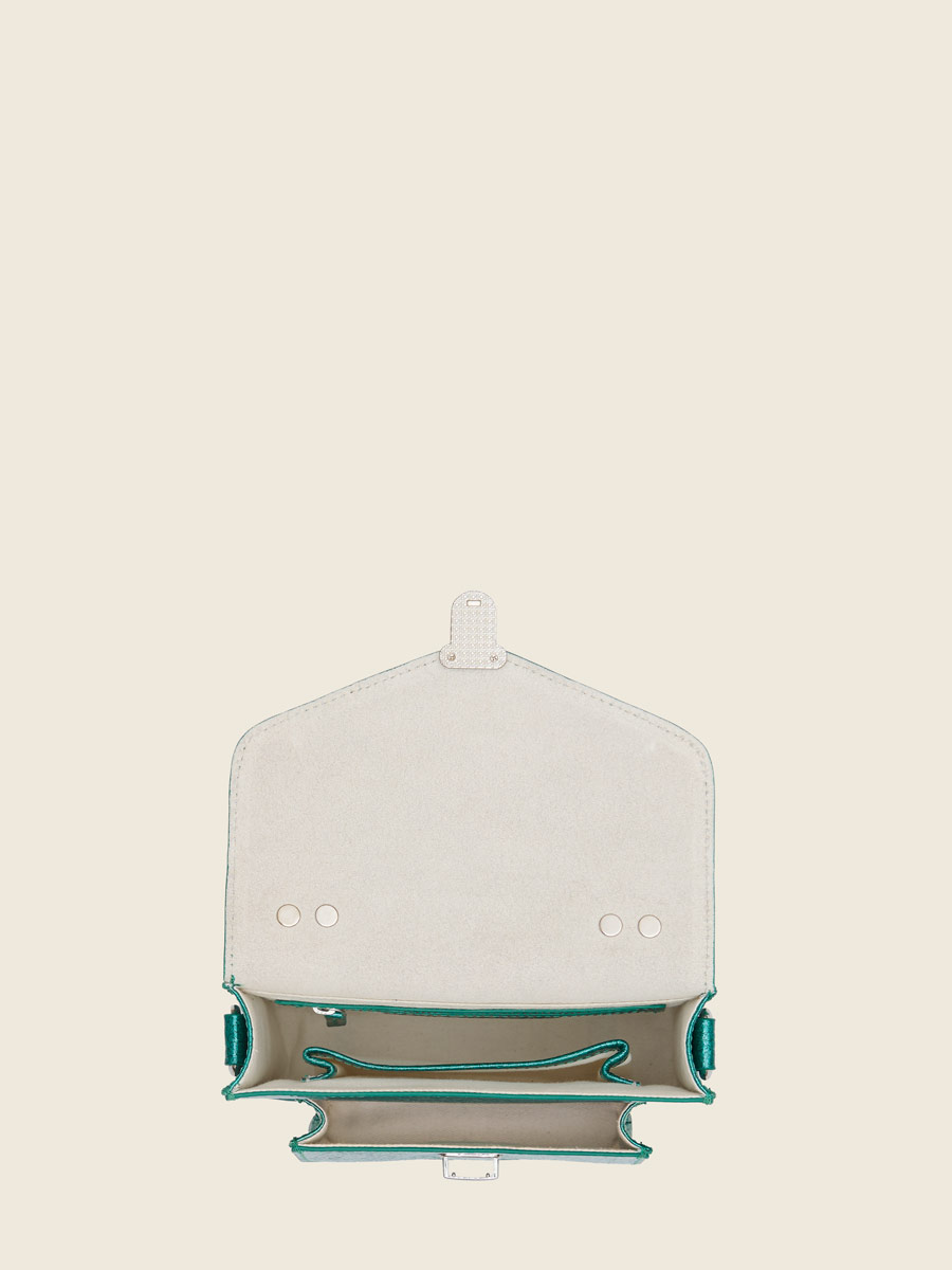 Small blue leather handbag Mademoiselle George XS - Lagoon Star inside view