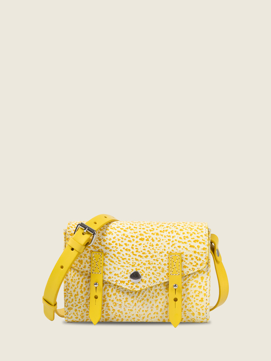 Small yellow leather crossbody bag LeMini Indispensable - Citronnade front view