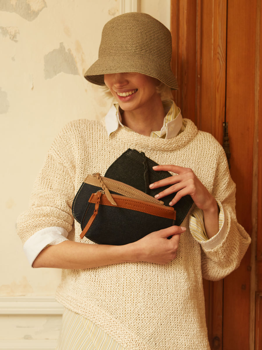 LaPochette Polly - Denim / Taupe side view