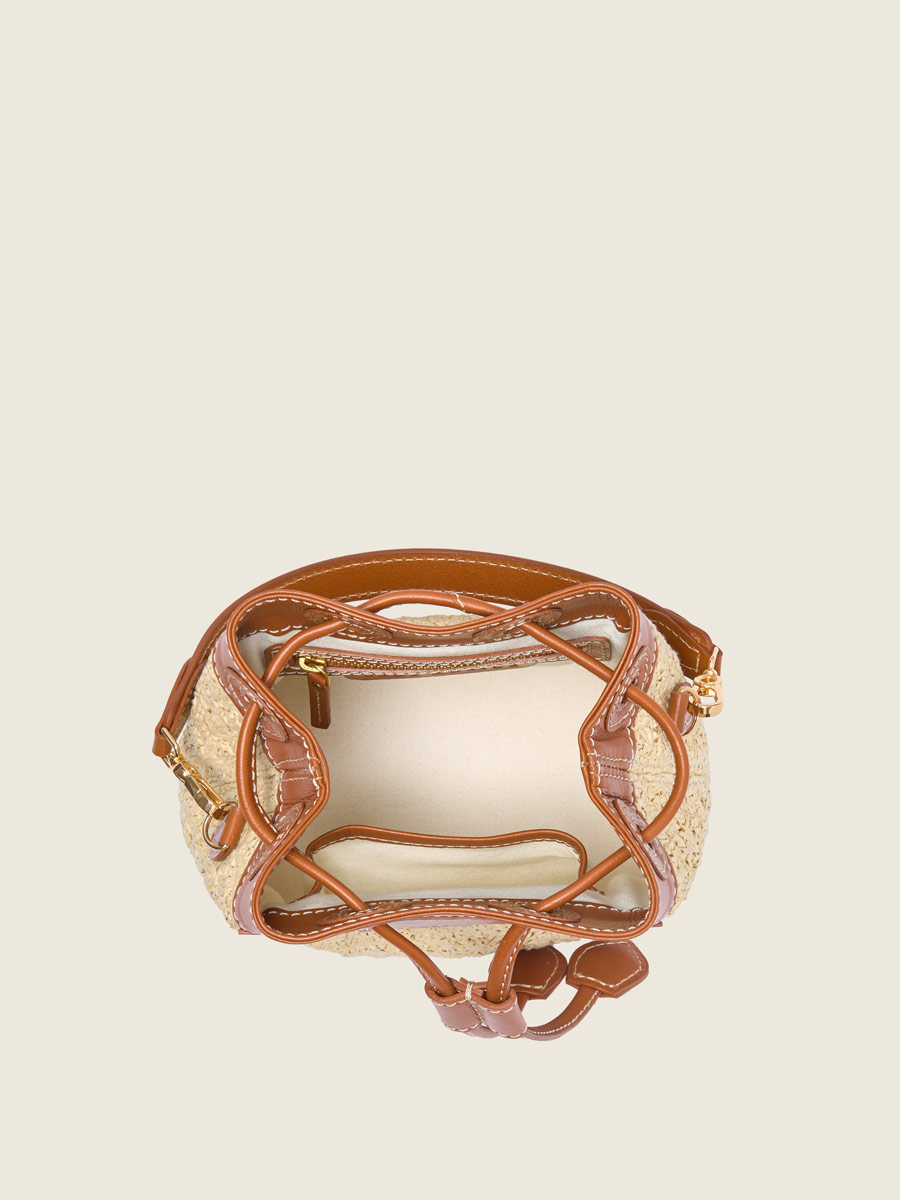 Small bucket raffia handbag Capucine XS Raphia - Natural / Cognac ambient view