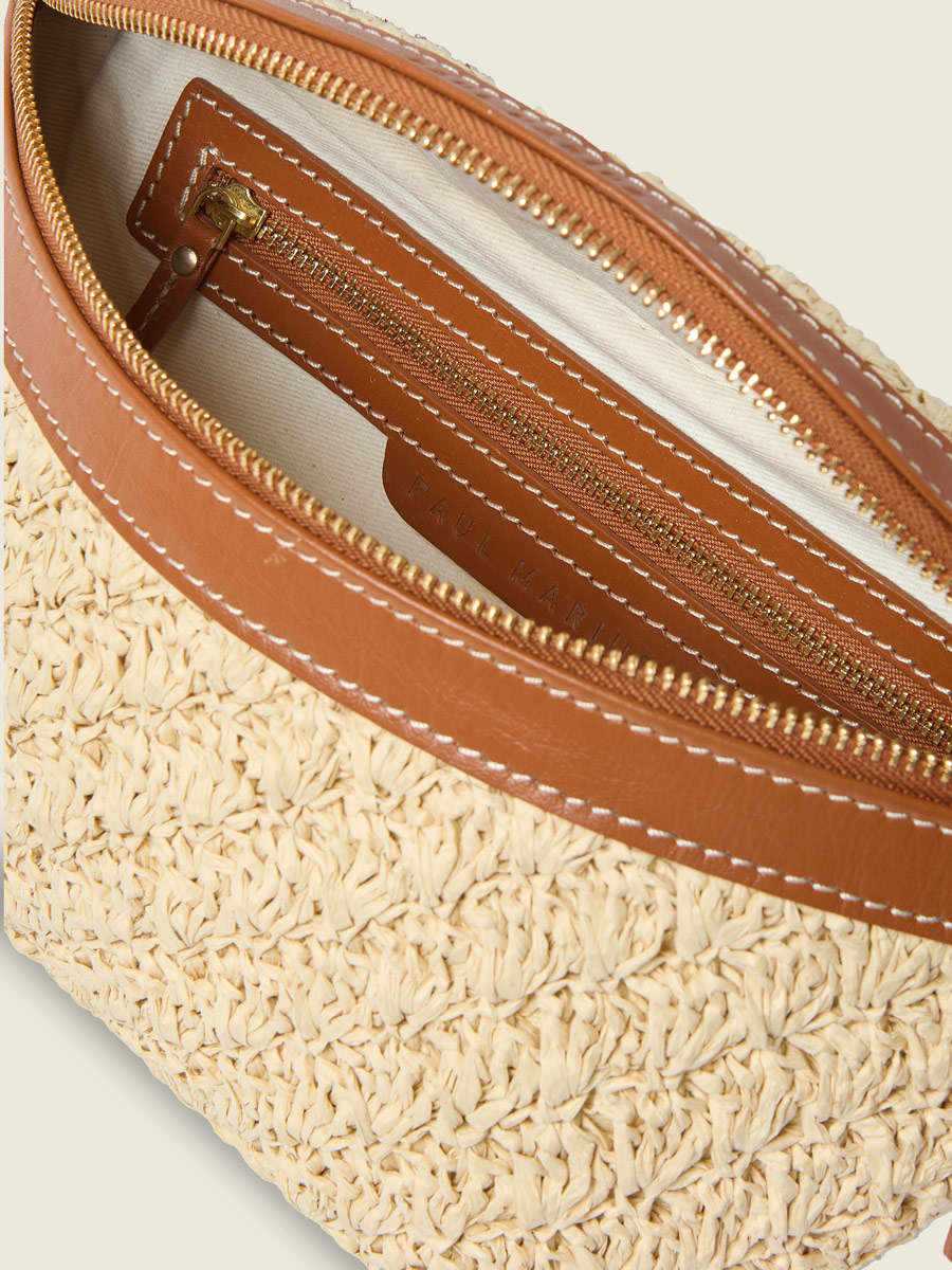 Leather and raffia fanny pack LaBanane Raphia - Natural / Cognac inside view