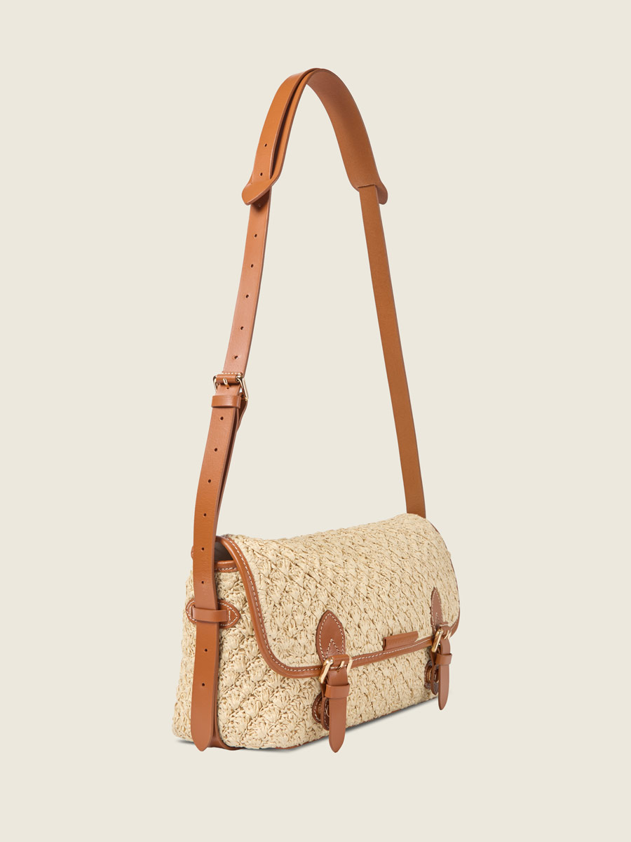 Raffia and leather crossbody bag Loulou Raphia - Natural / Cognac inside view