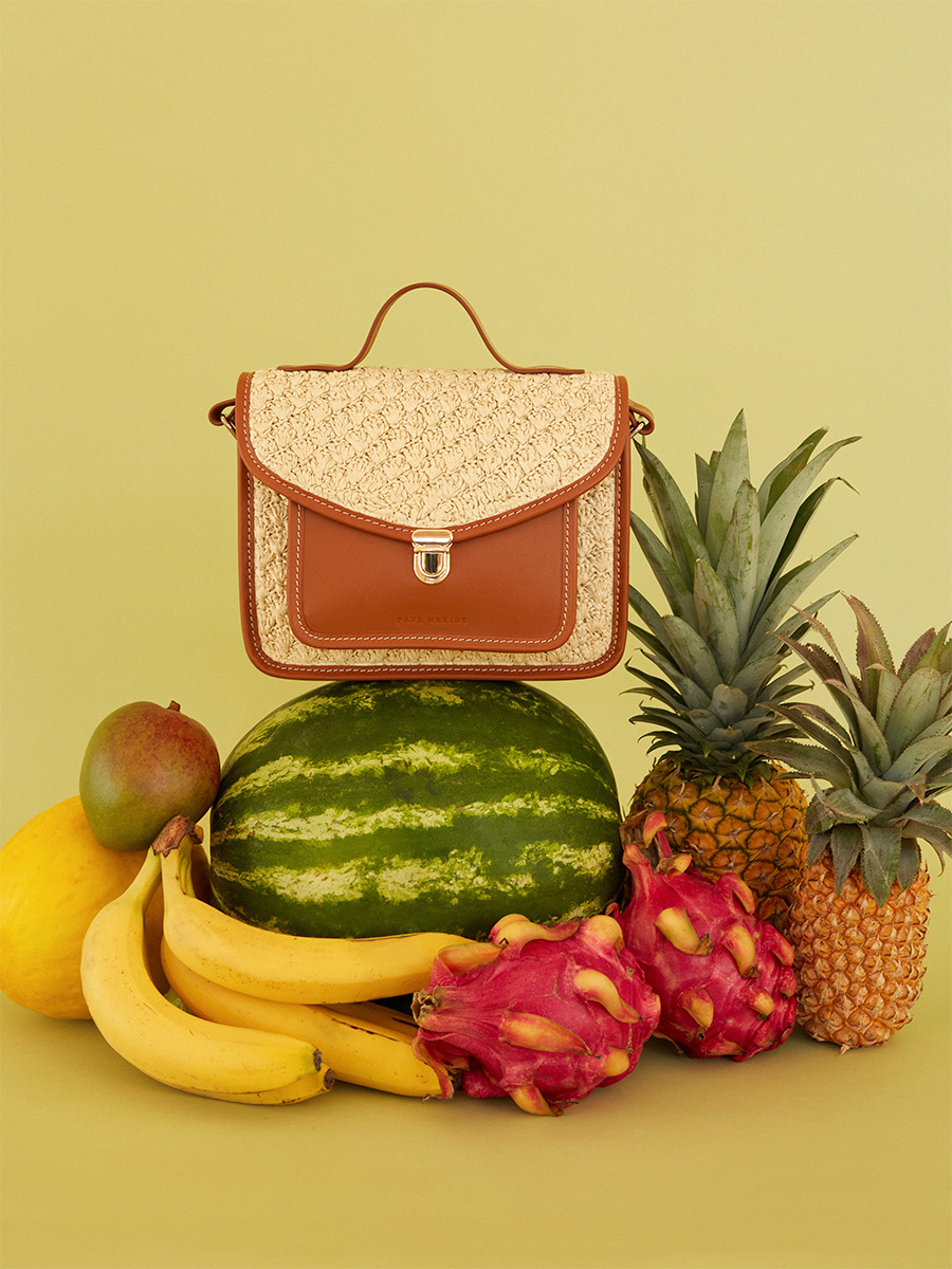 Raffia and leather handbag Mademoiselle George - Raphia back view
