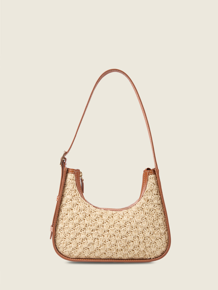 Baguette bag in raffia and leather Victoire XS Raphia - Natural / Cognac front view