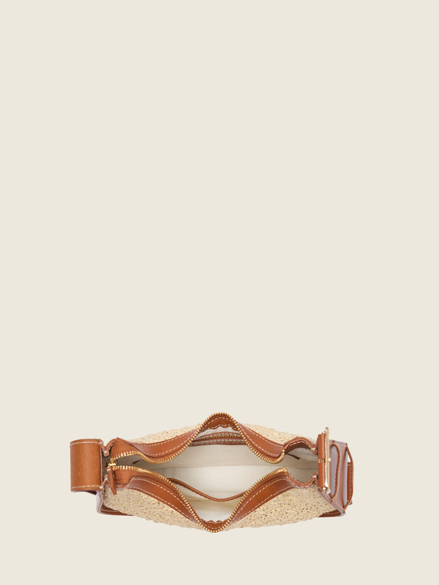 Baguette bag in raffia and leather Victoire XS Raphia - Natural / Cognac ambient view