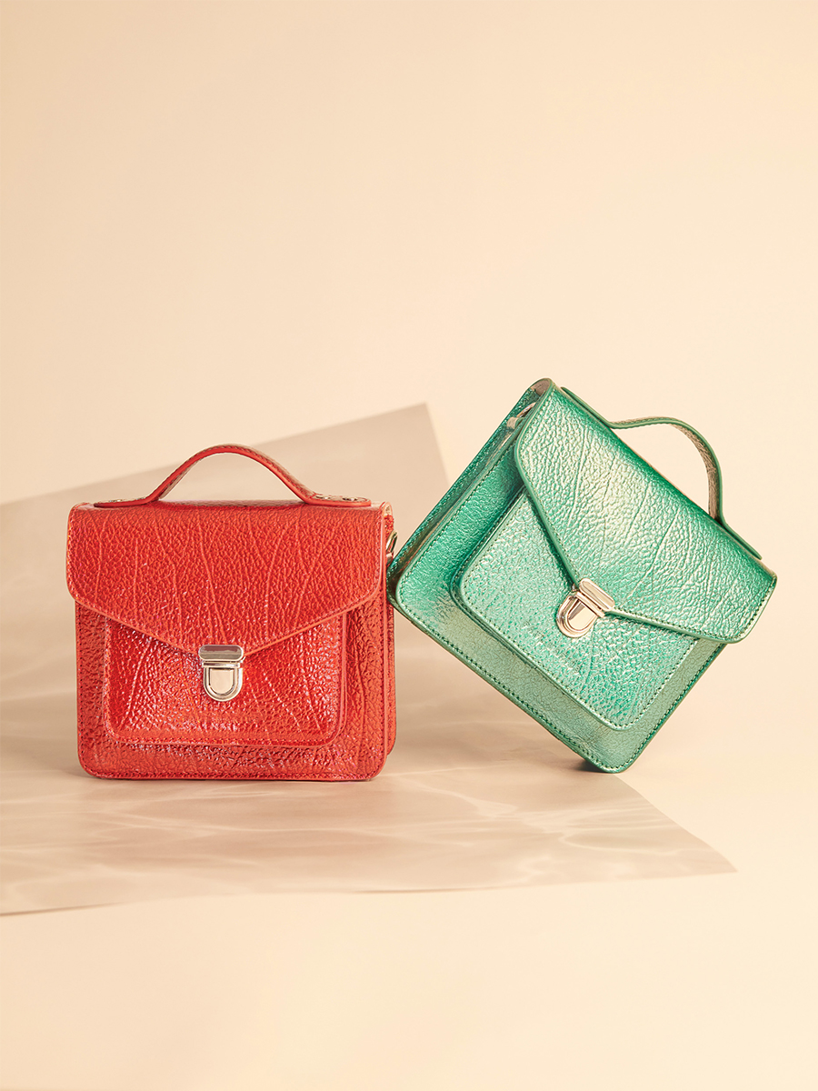 Small red leather handbag Mademoiselle George XS - Star Flame focus material photo