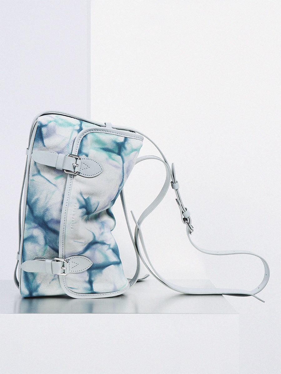 Blue leather crossbody bag Loulou - Tie & Dye Blue side view
