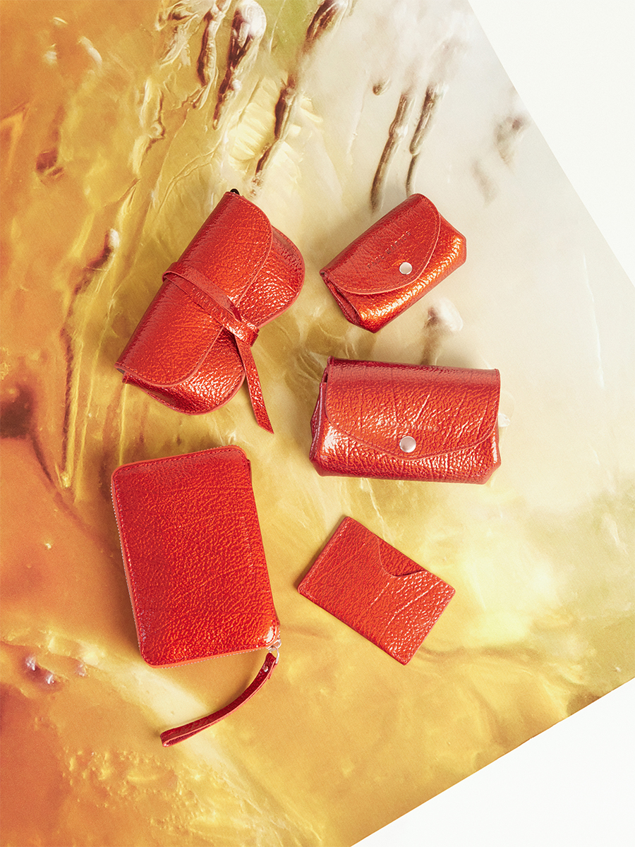 Red leather wallet LePortefeuille Alice - Flame Star ambient view