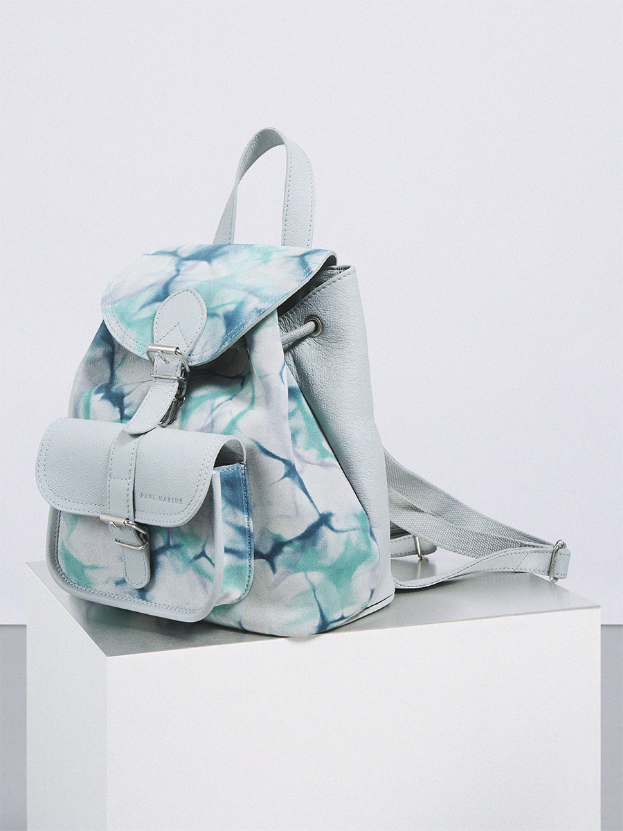 Blue leather backpack LeBaroudeur - Tie & Dye Blue side view