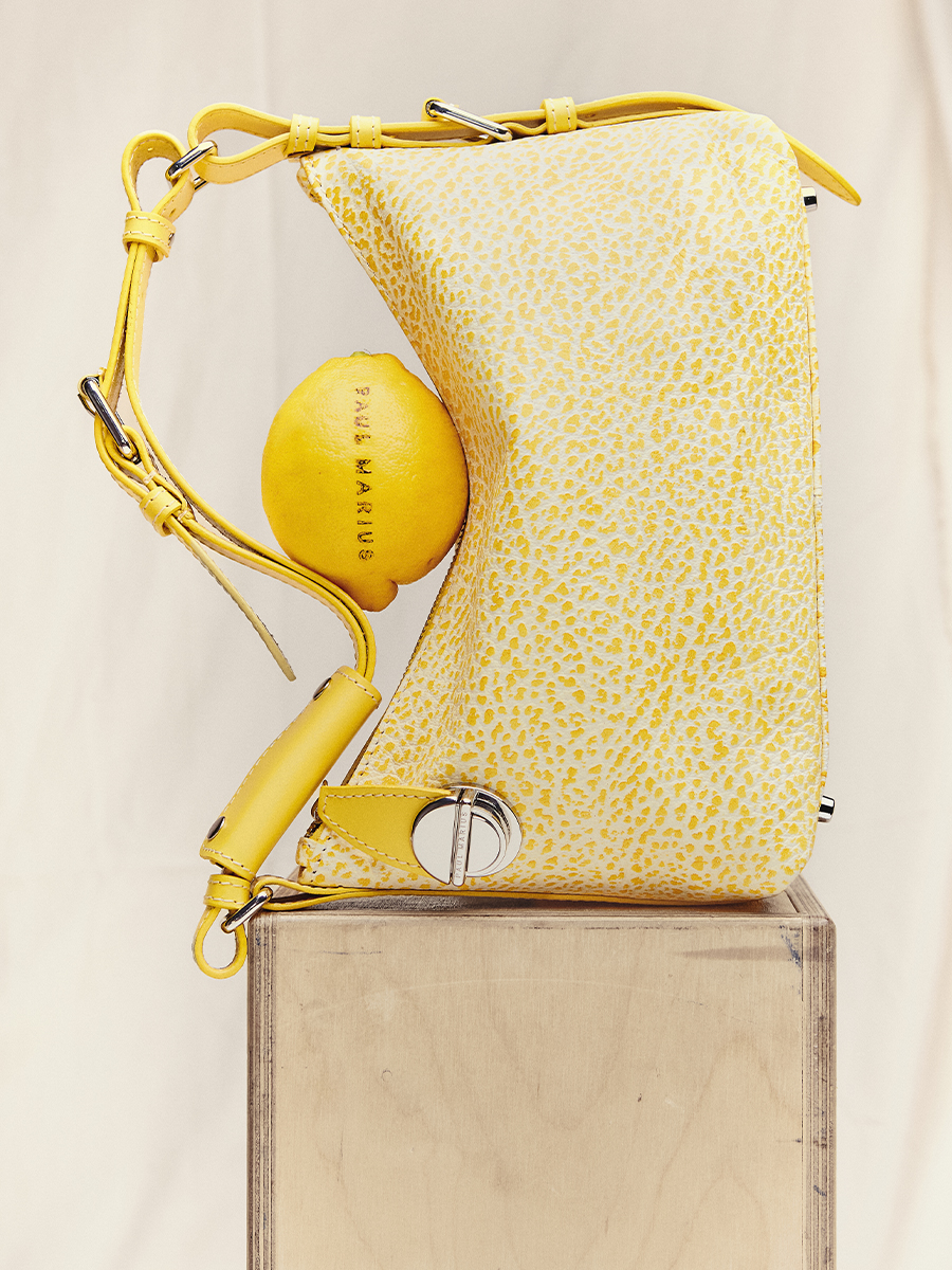 Yellow leather baguette bag Elliott Baguette - Citronnade side view