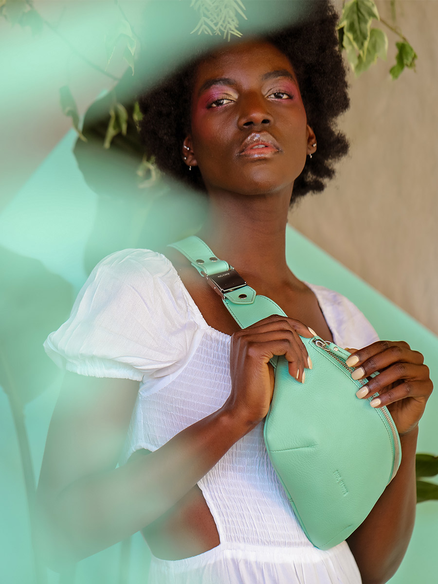 green-leather-fanny-pack-labanane-pastel-mint-paul-marius-front-view-picture-m503-pt-gr