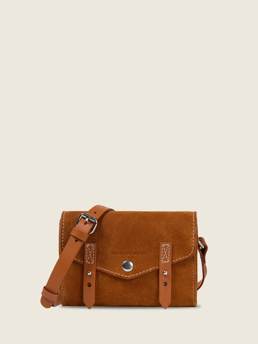 Small brown suede crossbody bag LeMini Indispensable - Brick front view