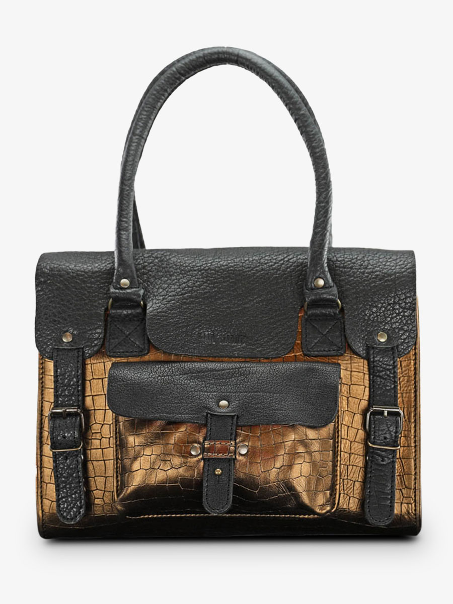 leather-shoulder-bag-for-woman-multicoloured-black-front-view-picture-lerive-gauche--m-alligator-black-copper-paul-marius-3760125339108