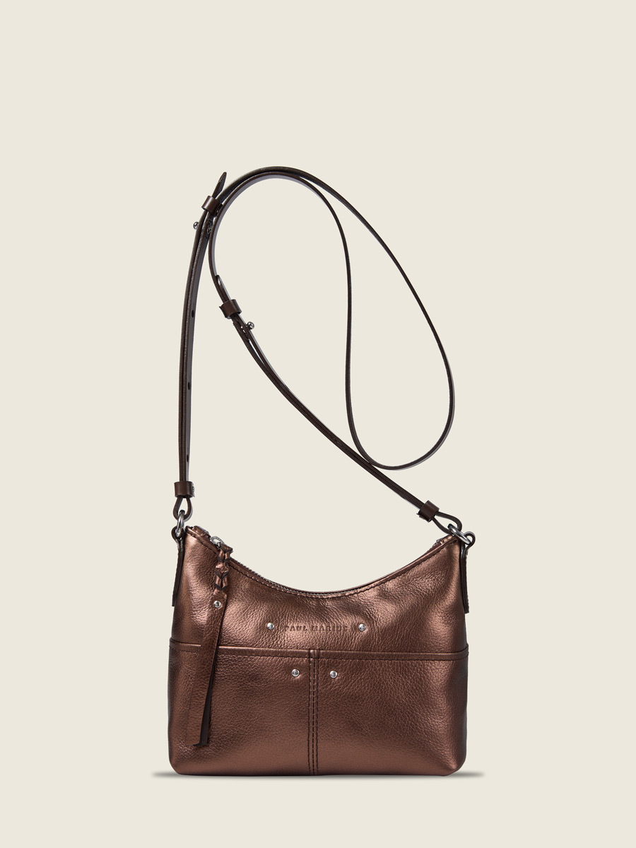 Copper leather shoulder strap bag LeLoustic - Copper front view
