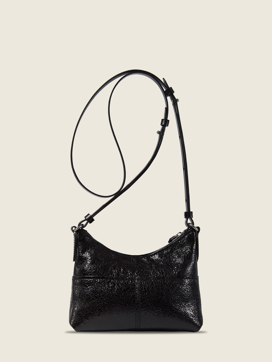 Shimmering black leather shoulder strap bag LeLoustic - Eclipse back view