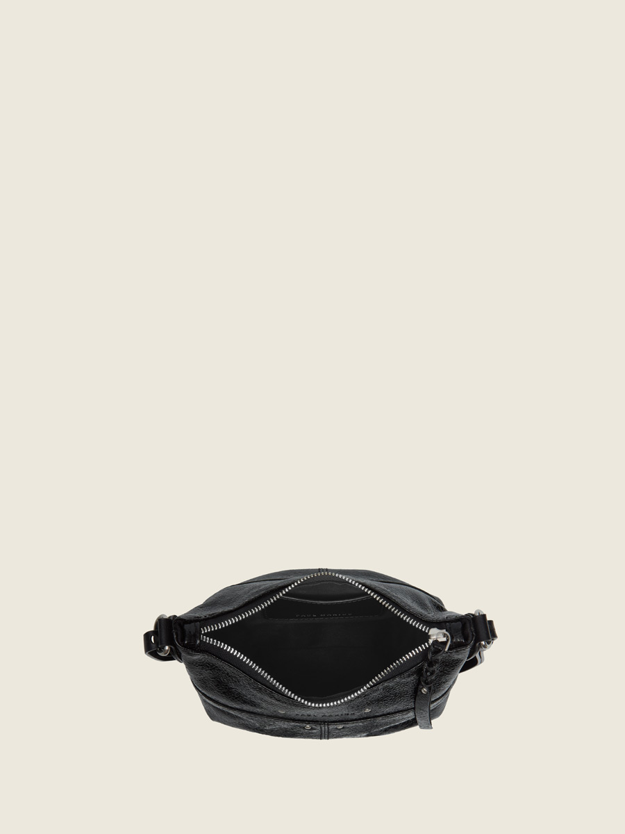 Shimmering black leather shoulder strap bag LeLoustic - Eclipse inside view